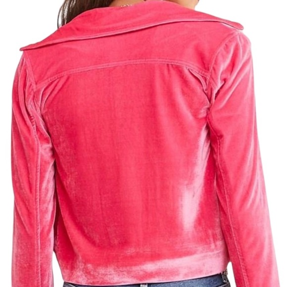 Forever 21 Hot Pink Velour Moto Jacket Sz S - Picture 6 of 12